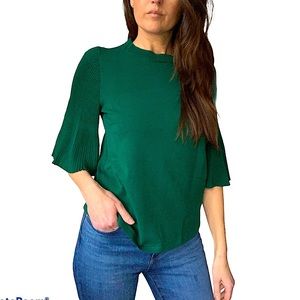 Ann Taylor Green Pleated Sleeve Knit Top S